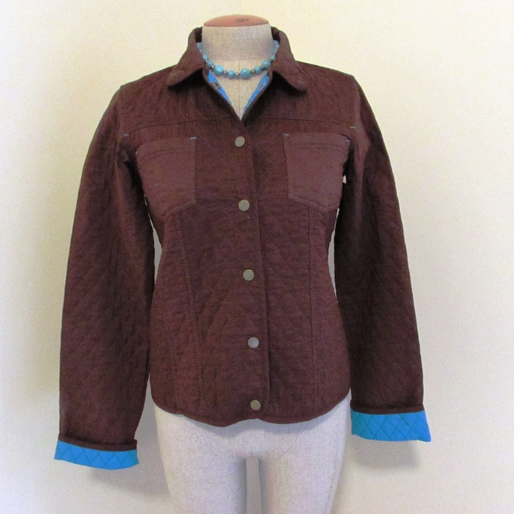 Natalie and Me Quilted Brown Jacket with Turquoise